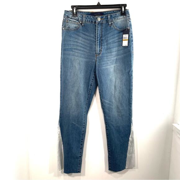 NWT Rachel Roy Silver Sequin Embellished Straight Leg Ankle Denim Jeans 29 - Picture 2 of 14